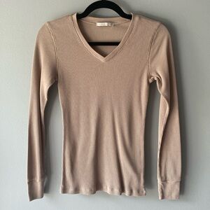 Active USA tan waffle knit Henley long sleeve